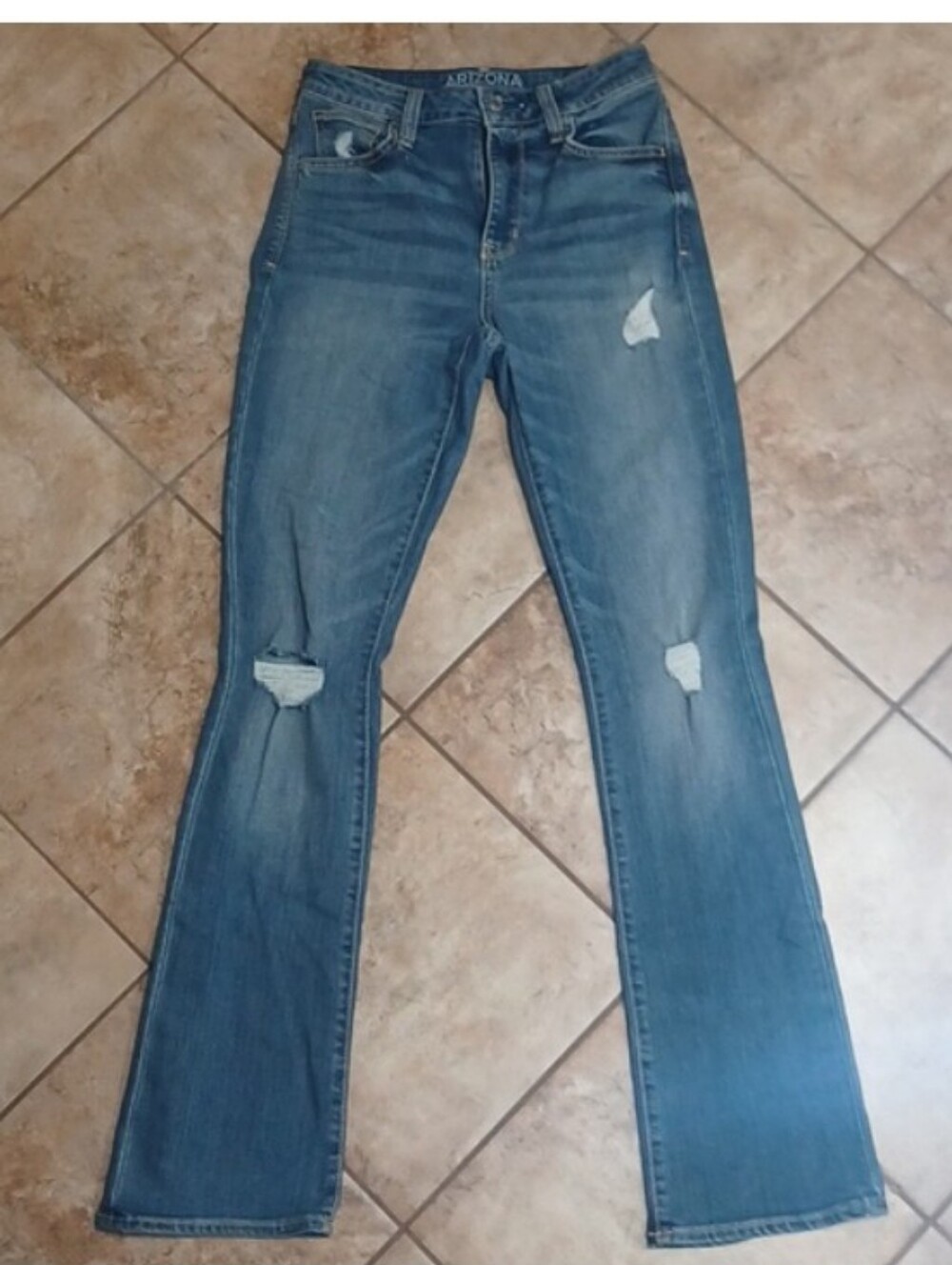 Arizona Jean Company Medium Blue Distressed Bootcut Jeans